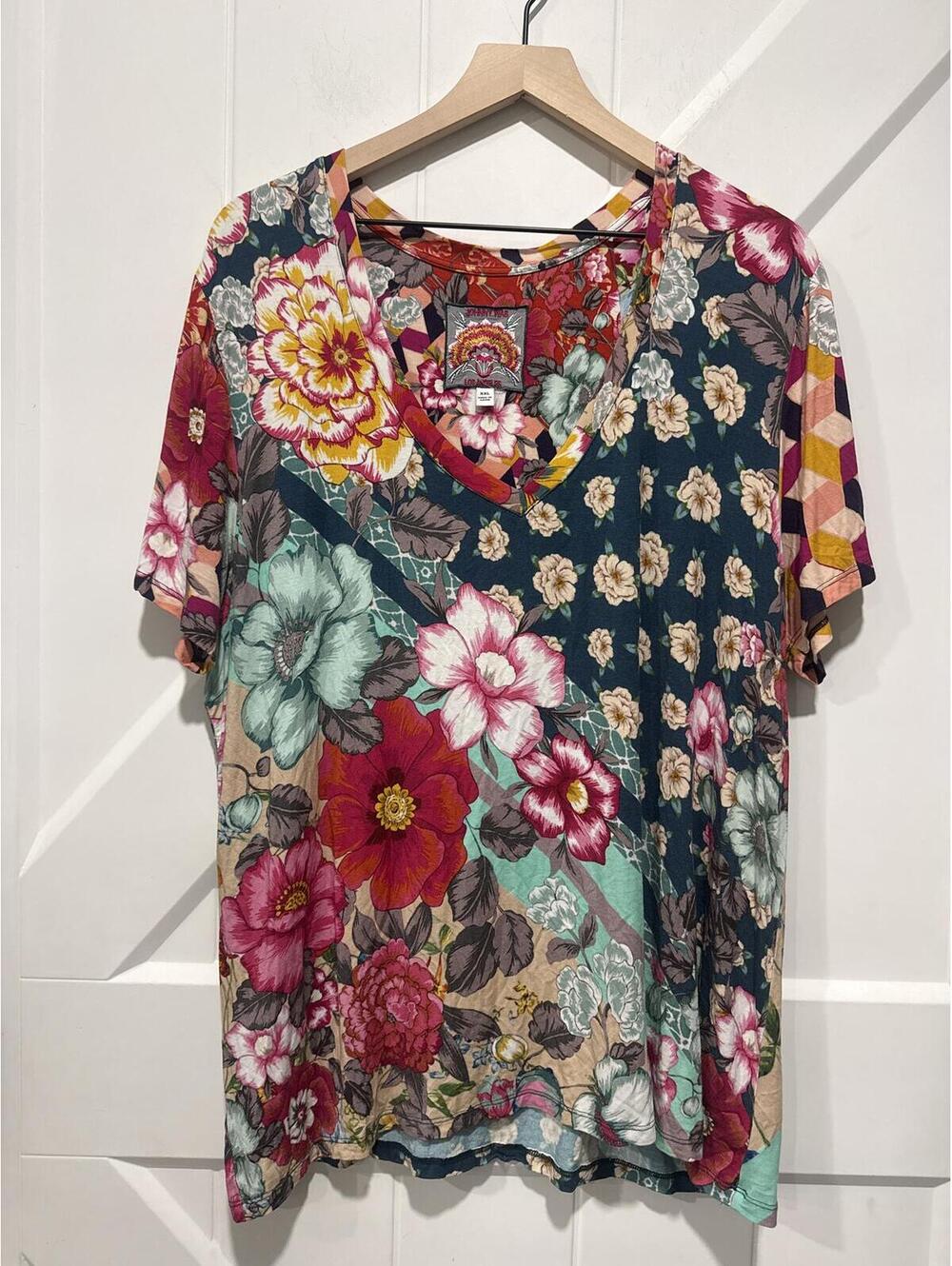 Johnny Was Bamboo Nellie Short Sleeve Floral Top, XXL